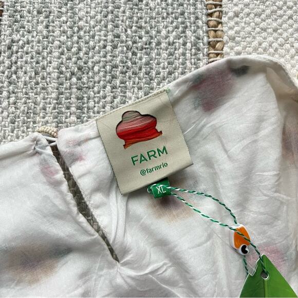 Farm Rio Mixed Cross Stitch Flowers Embroidered Long Balloon Sleeves Crop Top XL - Picture 8 of 14